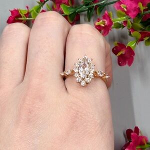 Sterling Silver 925 Gold Plated Elegant Gold Cocktail Ring with Crystal Accents